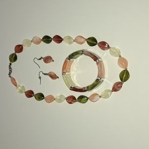 Multi-Color Necklace Earrings Bracelet Set